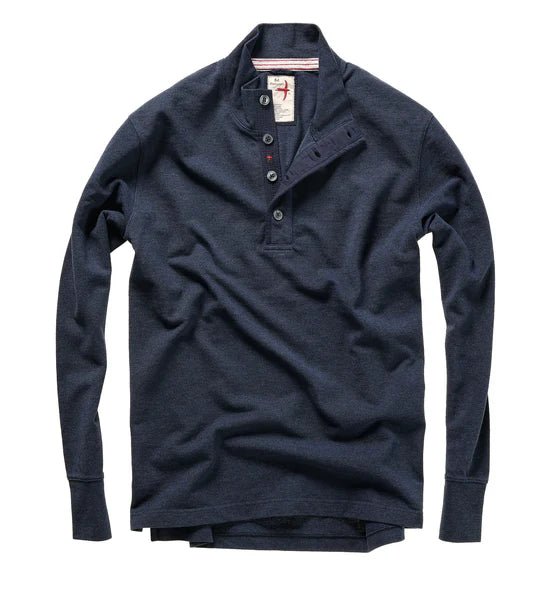 Pique Button Mock - Navy