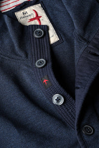 Pique Button Mock - Navy