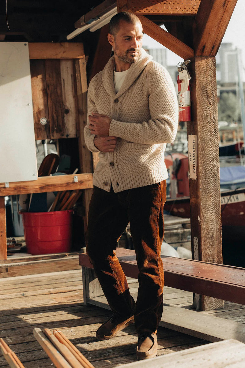 The Fisherman Shawl Cardigan in Heather Oat Merino