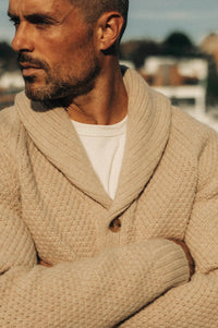 The Fisherman Shawl Cardigan in Heather Oat Merino