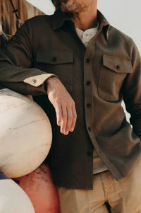 The Maritime Shirt Jacket in Fatigue Olive Moleskin Twill